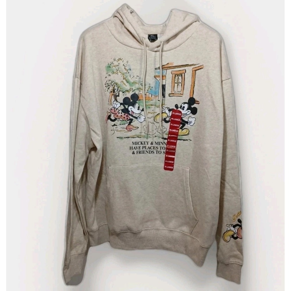 NWT‎ Disney Retro Classic Mickey & Minnie Wms XL Beige Hoodie Sweatshirt